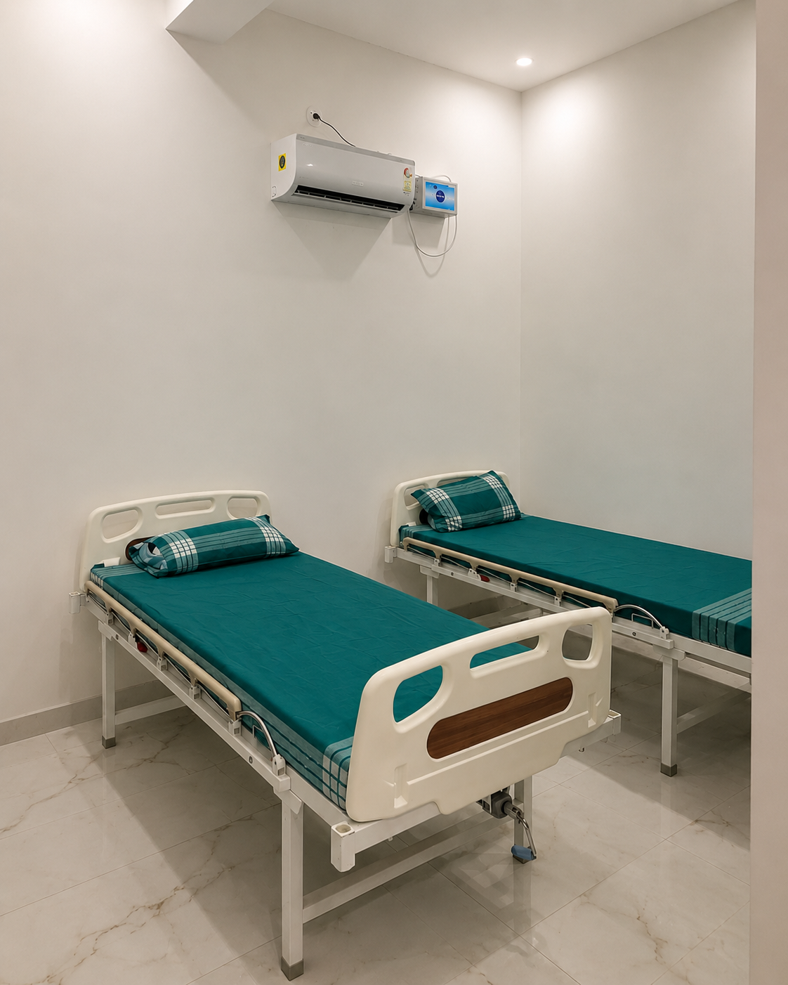 Private patient room with twin beds